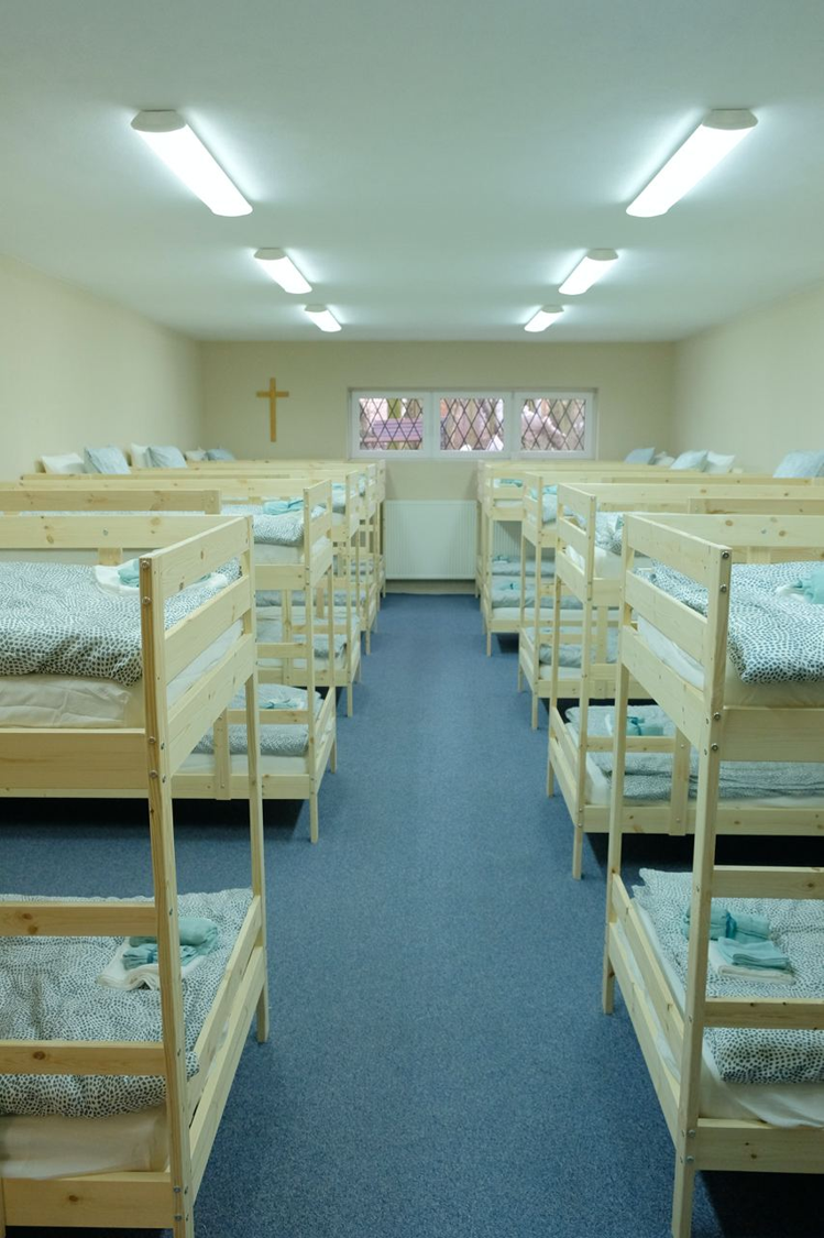 Basement of the church in Sopot, Poland, ready for refugees.